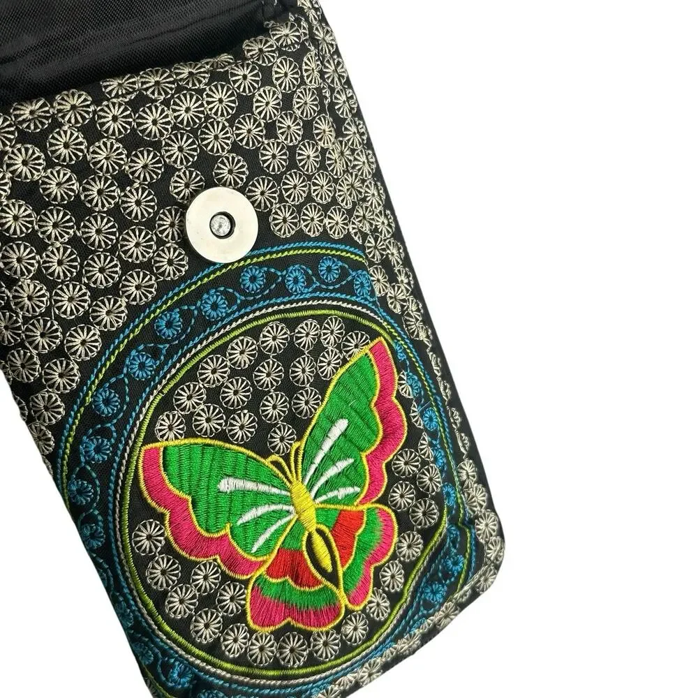 Embroidered Floral Crossbody Wallet With Strap boho festival hippie Purse